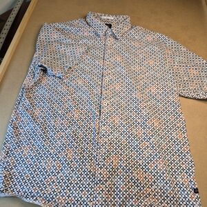 Good Man Brand Men's Short Sleeve Button-Down Shirt in White, Blue & Orange